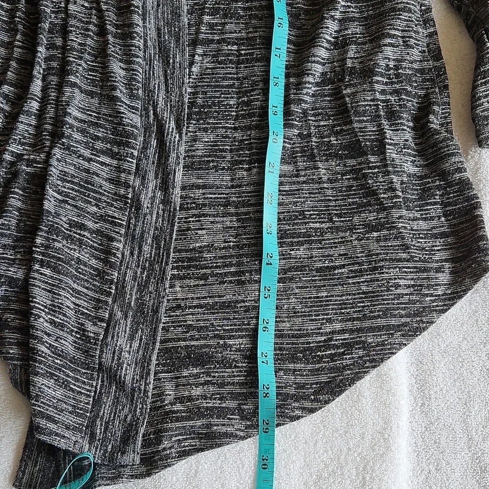 aubergine Striped Knit Open Cardigan Sweater Gray Black 3/4‎ Sleeve Women